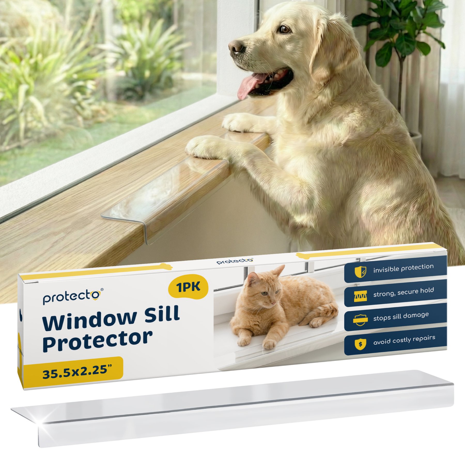 Protecto Window Sill Protector Dog & Cat Furniture Cover, Clear, 35.5 x 2.25-in, 1 count