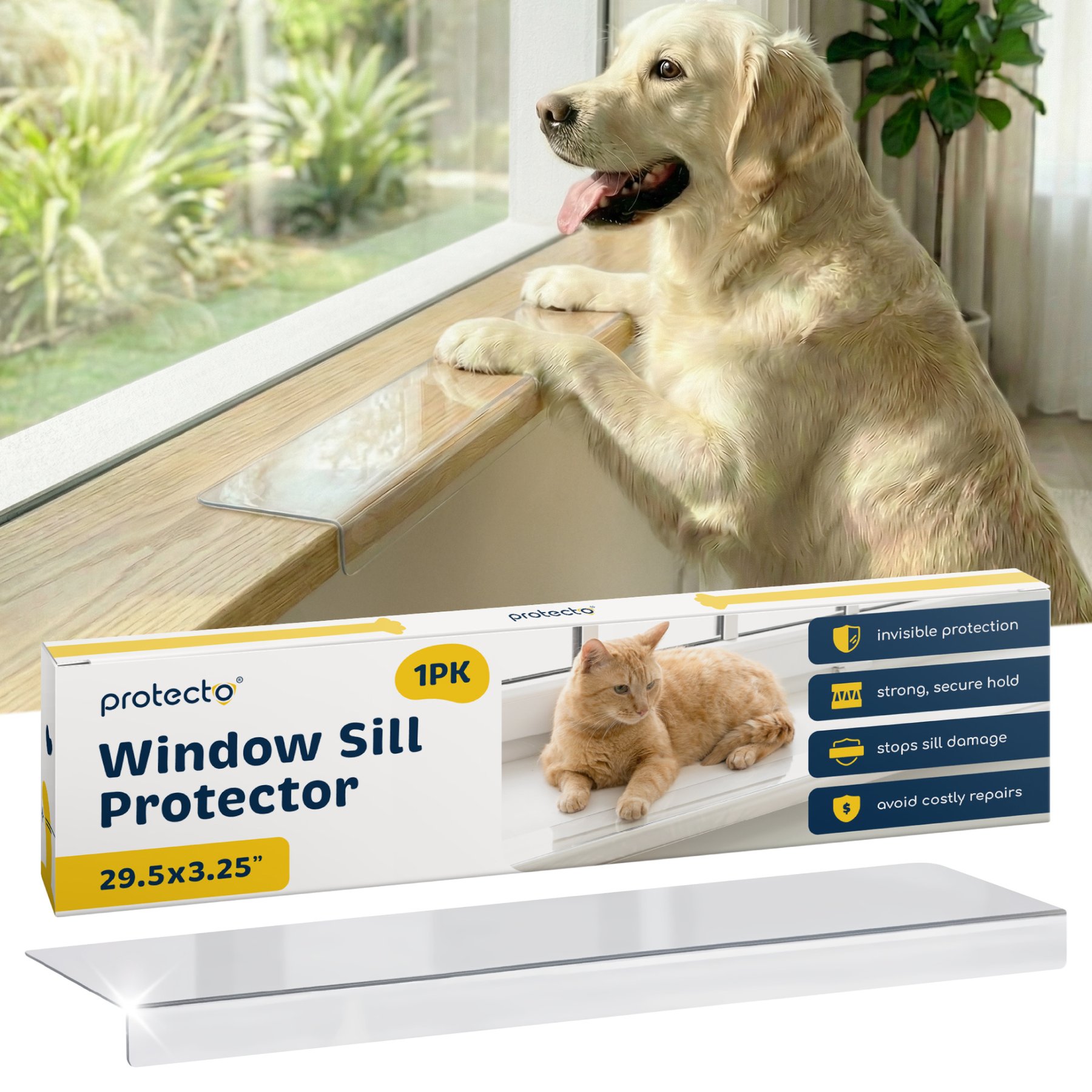 Protecto Window Sill Protector Dog & Cat Furniture Cover, Clear, 29.5 x 3.25-in, 1 count