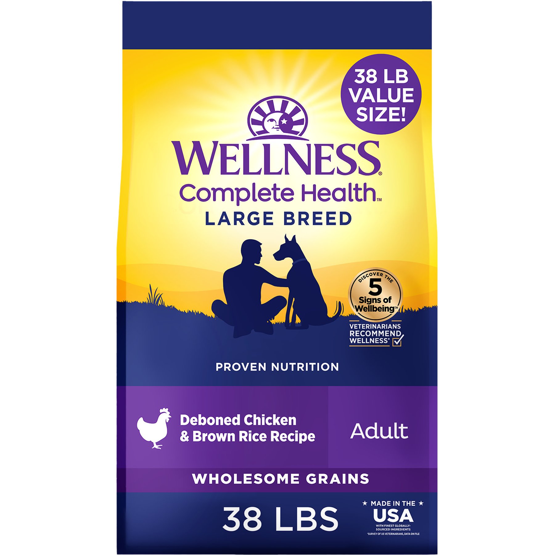 Wellness Complete Health Large Breed Adult Wholesome Grains Natural Chicken & Brown Rice, 38-lb bag