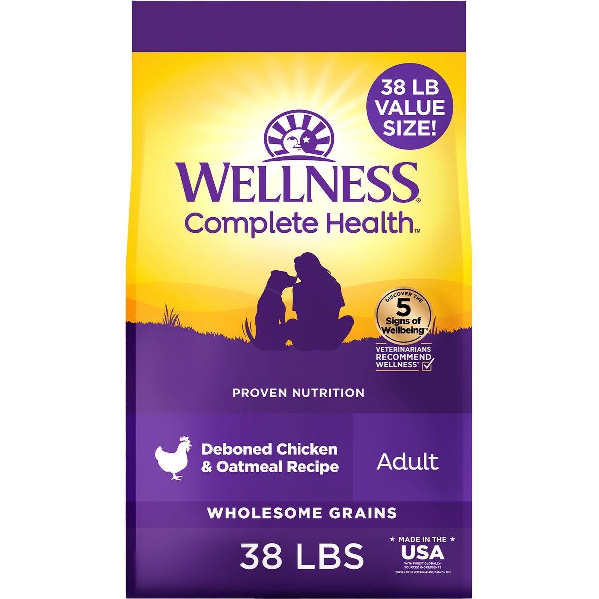Wellness Complete Health Adult Wholesome Grains Natural Chicken & Oatmeal Dry Dog Food, 38-lb bag