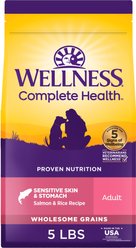 Wellness Complete Health Sensitive Skin & Stomach Adult Wholesome Grains Natural Salmon & Rice Dry Dog Food, 5-lb bag