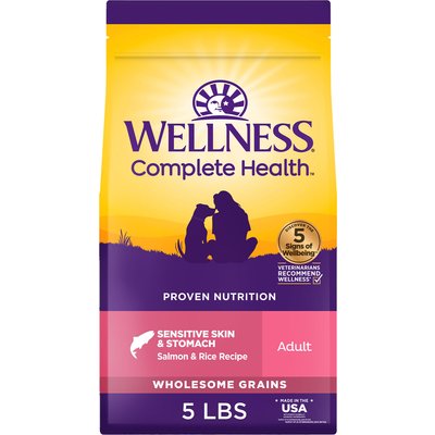 Wellness Wellness Complete Health Sensitive Skin & Stomach Adult Wholesome Grains Natural Salmon & Rice Dry Dog Food, 5-lb bag