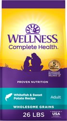 Wellness Complete Health Adult Wholesome Grains Natural Whitefish & Sweet Potato Dry Dog Food, 26-lb bag