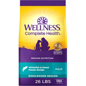 Wellness Complete Health Adult Wholesome Grains Natural Whitefish & Sweet Potato Dry Dog Food, 26-lb bag