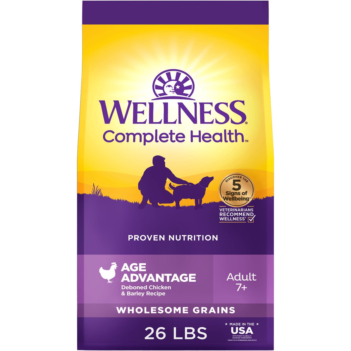 Wellness Complete Health Age Advantage Senior Wholesome Grains Natural Chicken & Barley Dry Dog Food, 26-lb bag