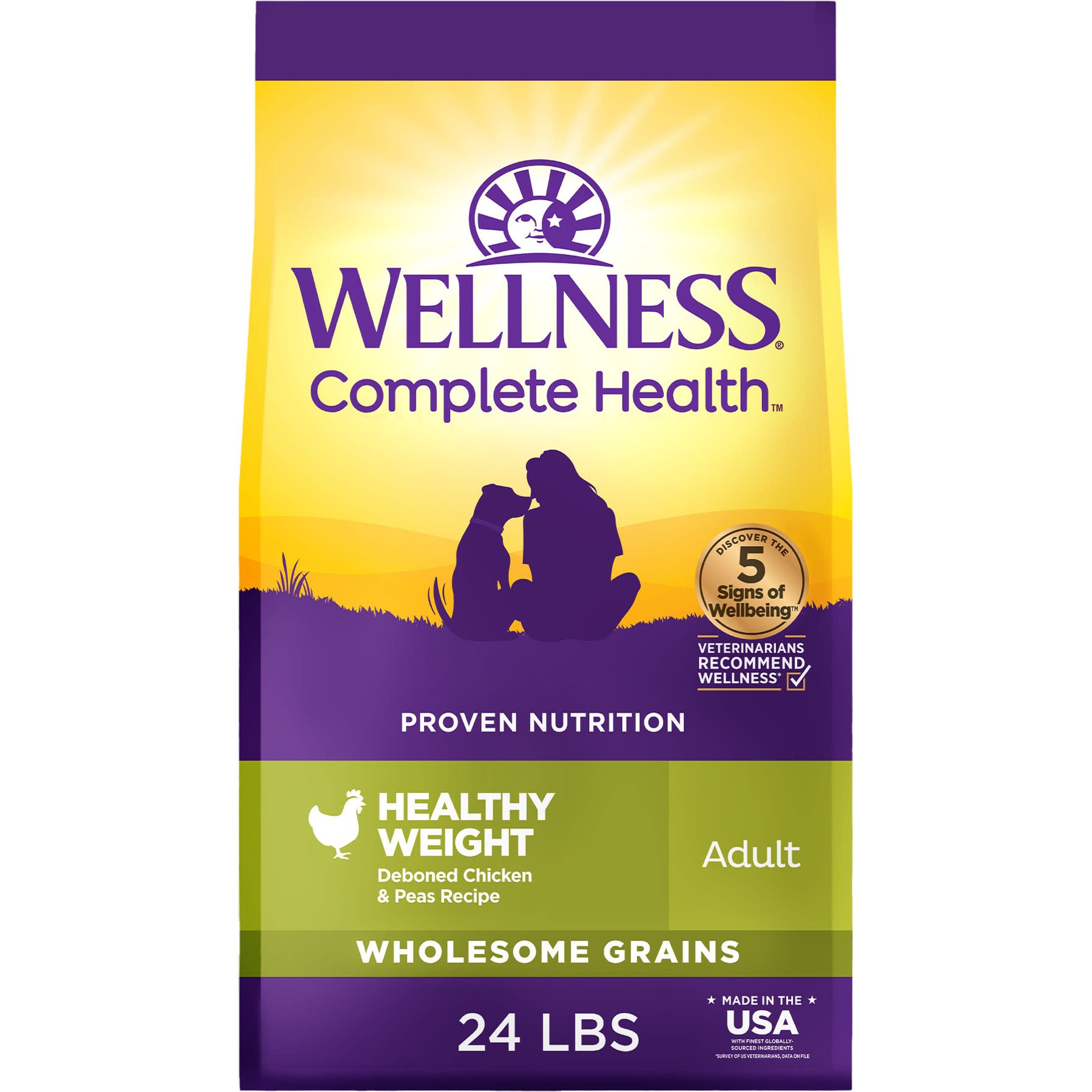 Wellness Complete Health Healthy Weight Adult Wholesome Grains Natural Chicken & Peas Dry Dog Food, 24-lb bag