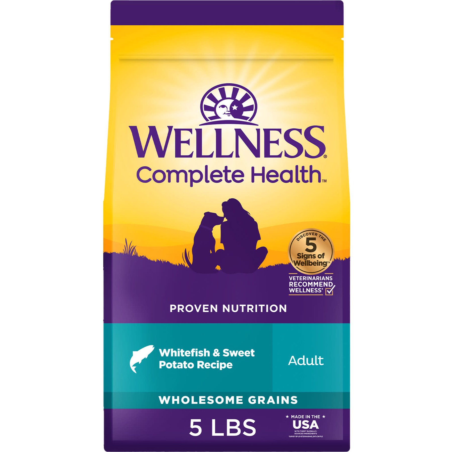 Wellness Complete Health Whitefish & Sweet Potato Dry Dog Food, 5-lb