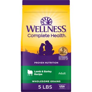 Wellness Complete Health Adult Wholesome Grains Natural Lamb & Barley Dry Dog Food, 5-lb bag