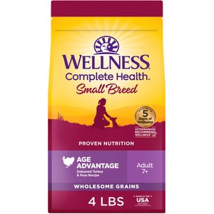 Wellness Complete Health Small Breed Senior Wholesome Grains Natural Turkey & Peas Dry Dog Food, 4-lb bag