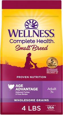 Wellness Complete Health Small Breed Senior Wholesome Grains Natural Turkey & Peas Dry Dog Food, 4-lb bag