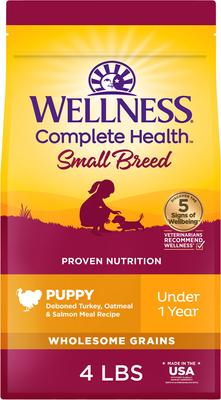 Wellness Complete Health Small Breed Puppy Wholesome Grains Natural Turkey, Oatmeal, & Salmon Dry Dog Food, 4-lb bag