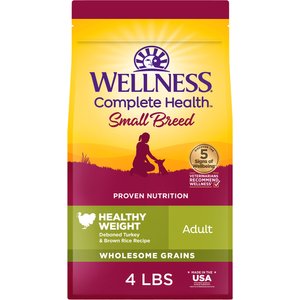 Wellness Complete Health Healthy Weight Small Breed Adult Wholesome Grains Natural Turkey & Brown Rice Dry Dog Food, 4-lb bag