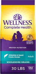 Wellness Complete Health Adult Wholesome Grains Natural Whitefish & Sweet Potato Dry Dog Food, 30-lb bag