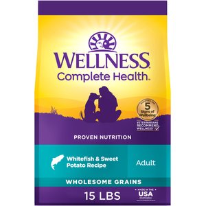 Wellness Complete Health Adult Wholesome Grains Natural Whitefish & Sweet Potato Dry Dog Food, 15-lb bag
