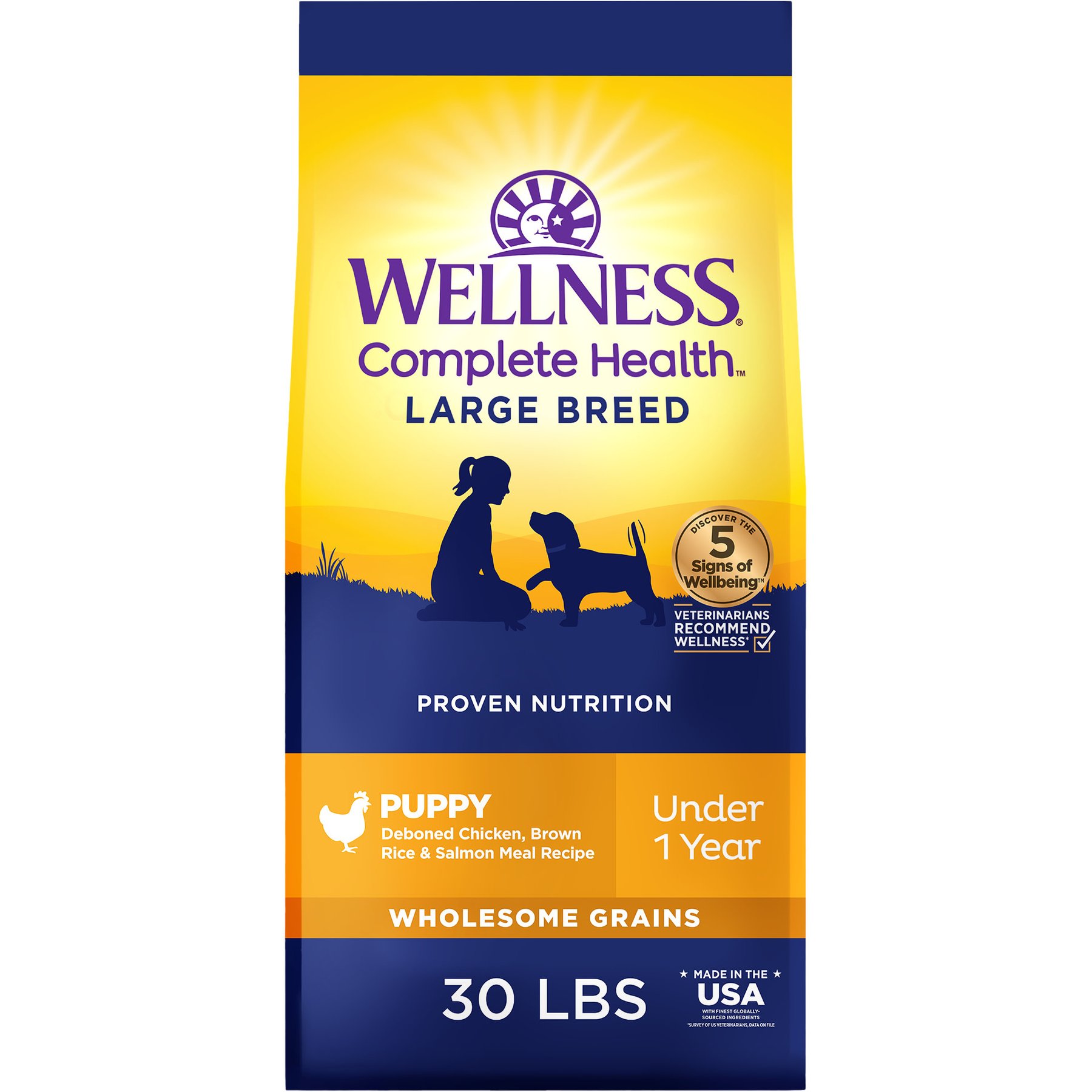 Wellness Large Breed Puppy Chicken, Rice & Salmon Dry Dog Food, 30-lb