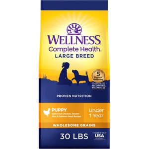 Wellness Complete Health Large Breed Puppy Wholesome Grains Natural Chicken, Brown Rice, & Salmon Meal, 30-lb bag