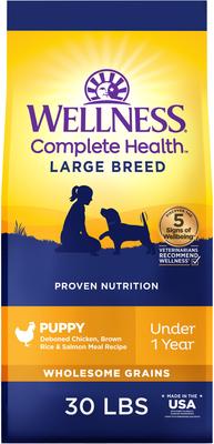 Wellness Complete Health Large Breed Puppy Wholesome Grains Natural Chicken, Brown Rice, & Salmon Meal, 30-lb bag