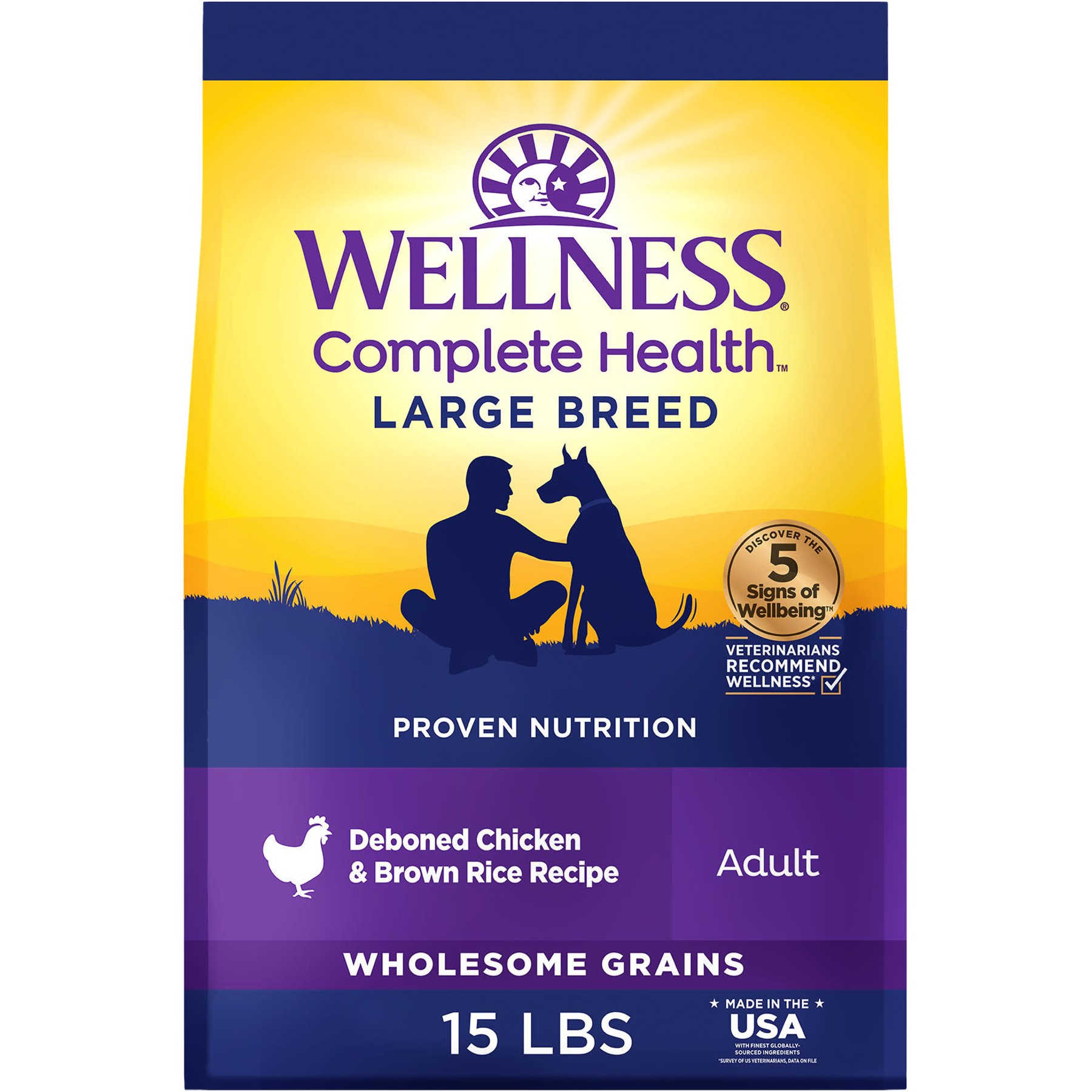 Wellness Large Breed Deboned Chicken & Rice Dry Dog Food, 15-lb bag