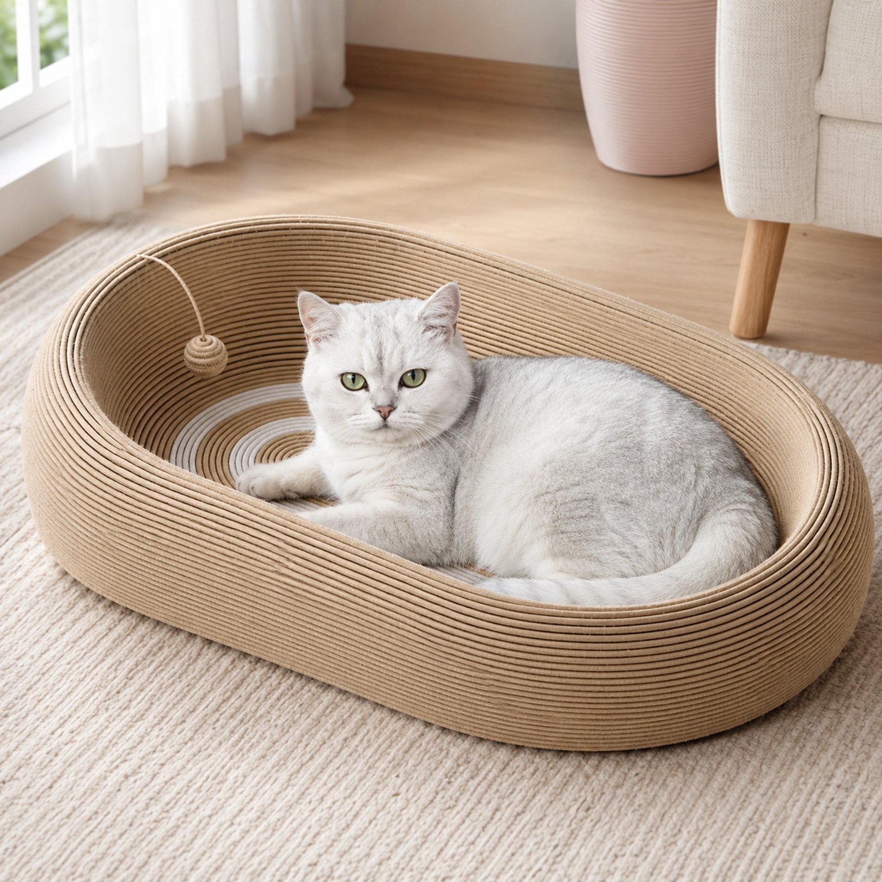NonoPets Premium Oval Sisal Chew Resistant Bolster Cat Scratcher Bed & Lounge, X-Large: 23.6 x 15.8 x 4.7-in