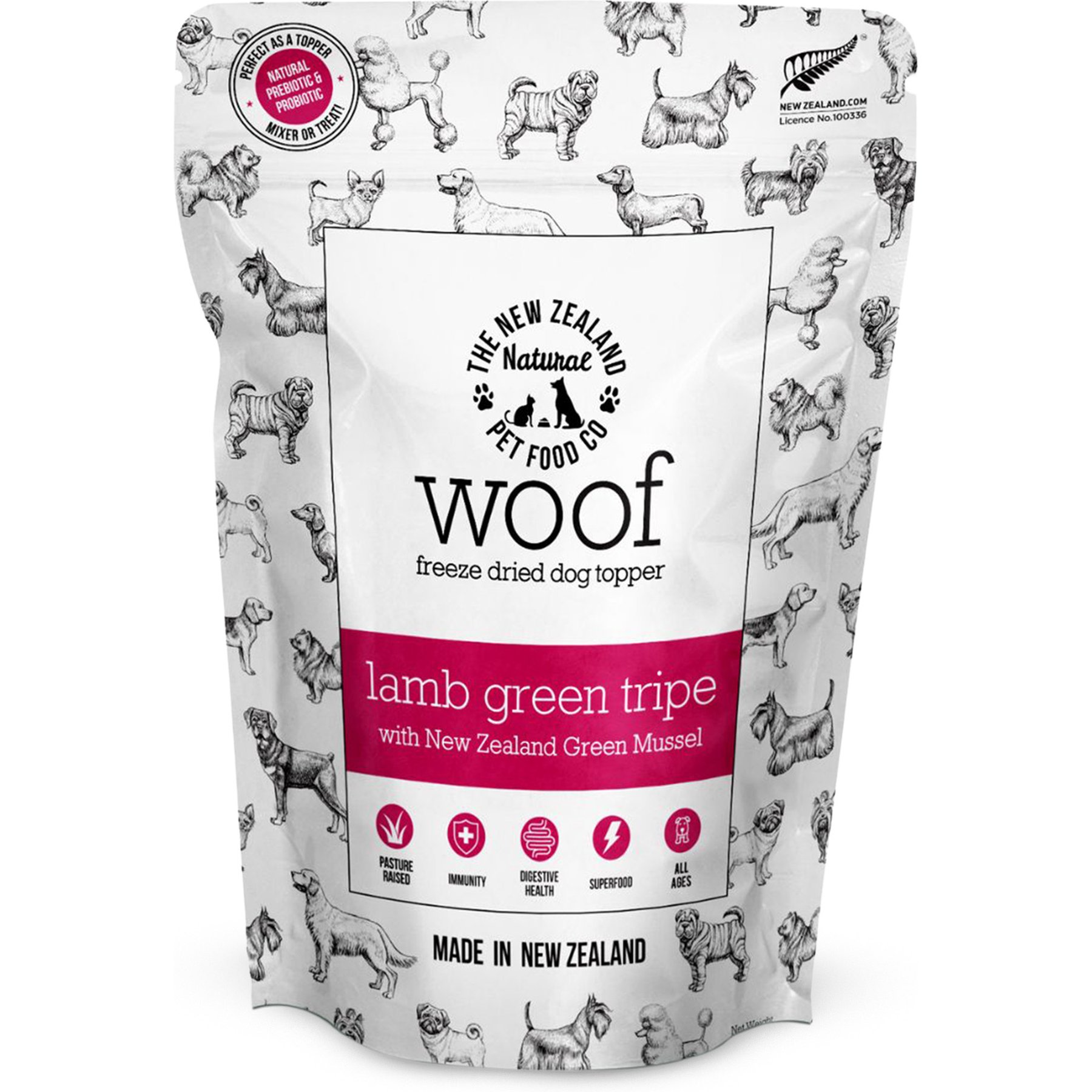 The New Zealand Natural Pet Food Co. Woof All Lifestages Natural Lamb Green Tripe Dog Food Topper, 6.3-oz