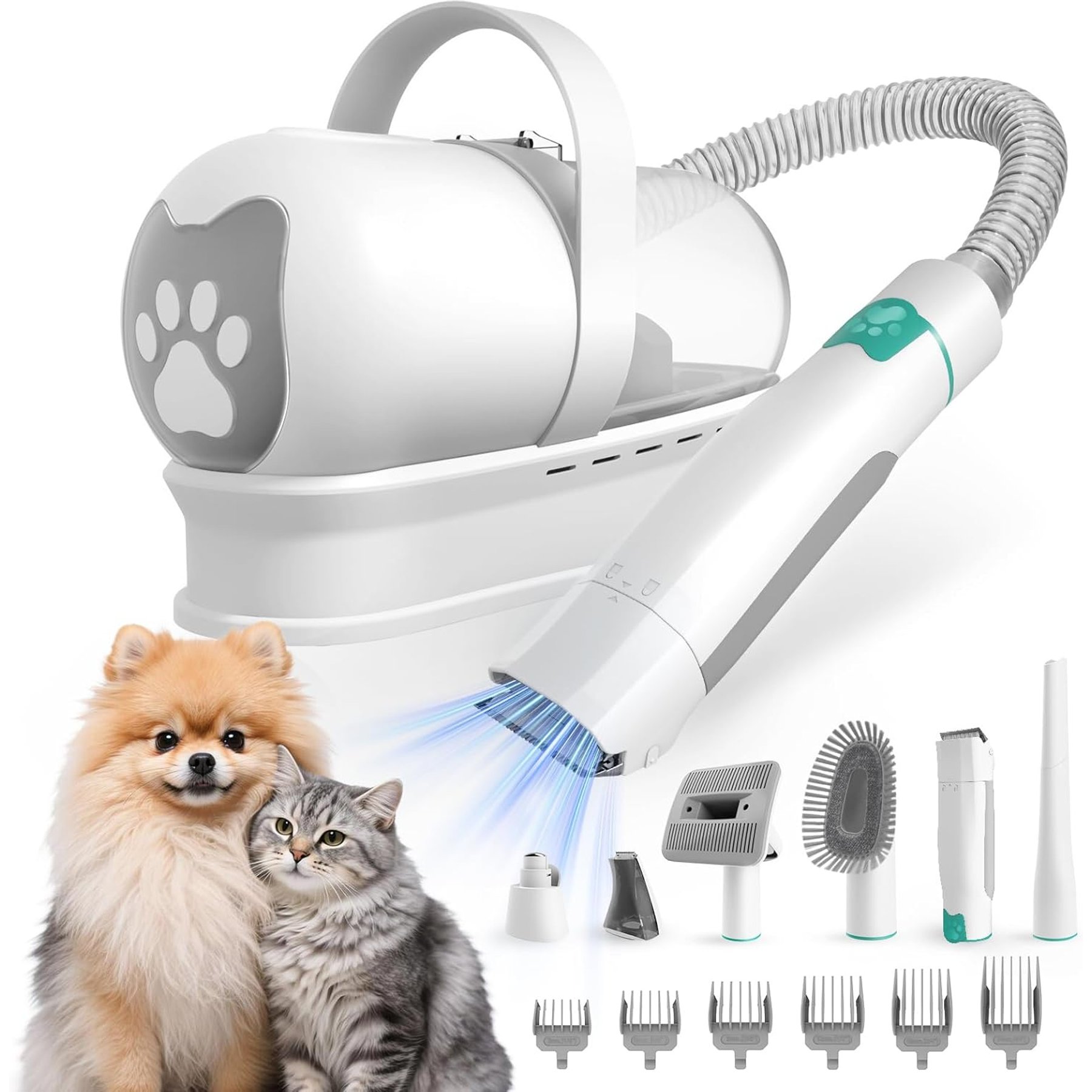 8VR Grooming Kit with 6 Pet Grooming Tools Dog Grooming Vacuum, White