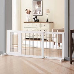 Unipaws Expandable Walk Through Door Free-Standing Dog Gate, White