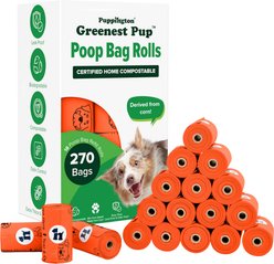 Puppington Greenest Pup Compostable Unscented Dog Poop Bags, 18 Rolls, Poppy Orange