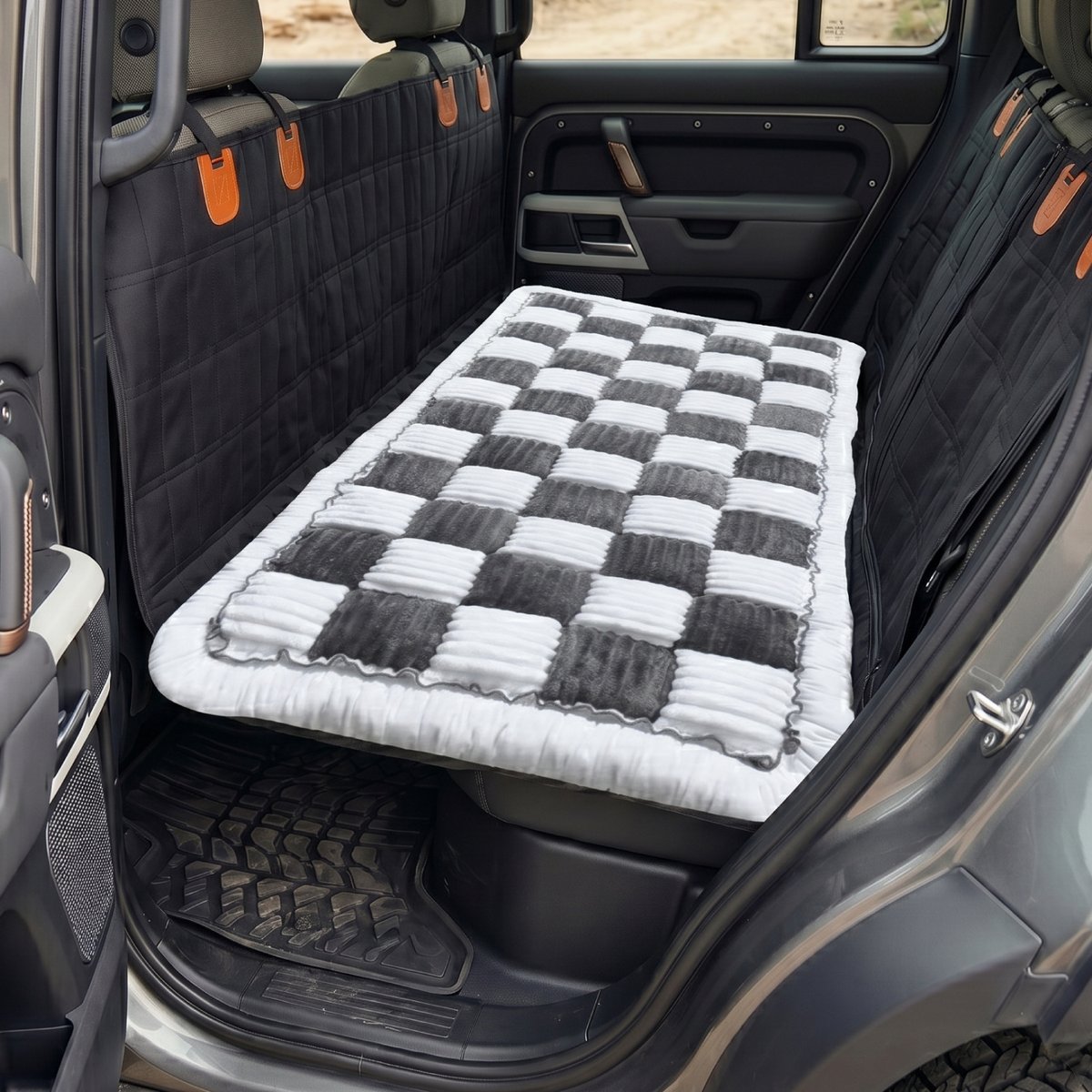PETSPARX Non-Slip Mat Car Seat Protector Dog Bed, Medium, Gray/White
