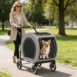 Saudism Foldable Design & Adjustable Handle Wagon Dog Stroller with Pocket, Large, Gray slide 2 of 7