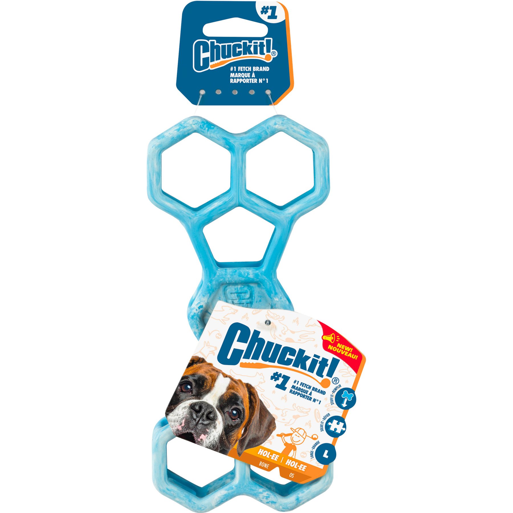 Chuckit! Hol-EE Exercise Chew Bone Dog Toy, Blue, Large