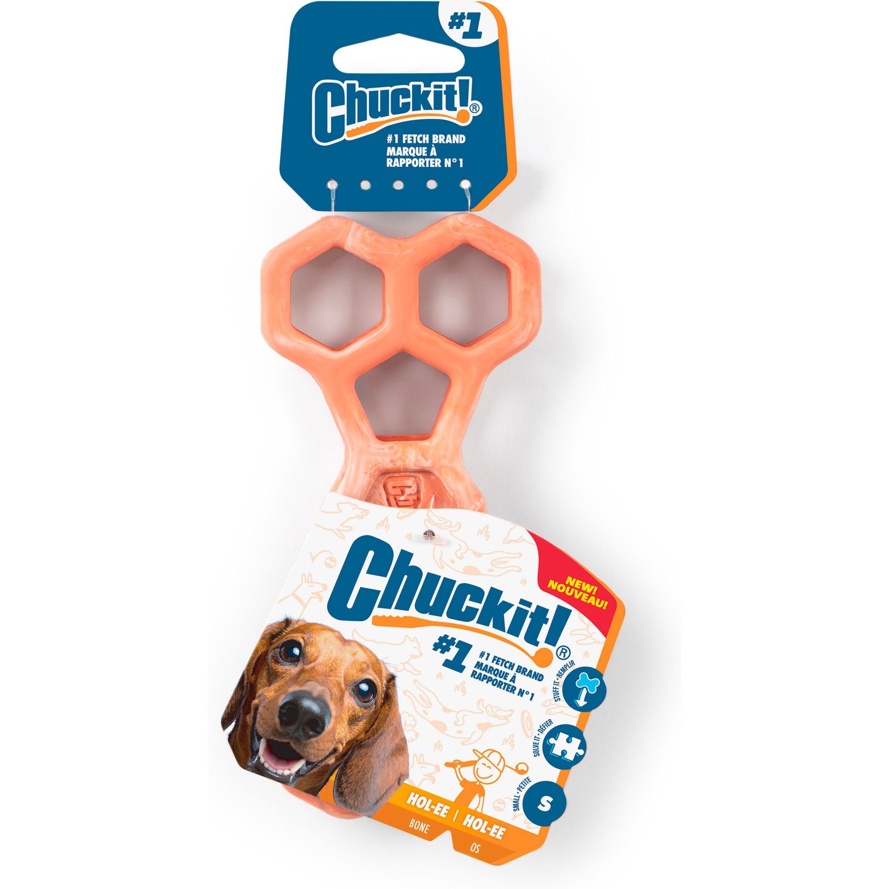 Chuckit! Hol-EE Exercise Chew Bone Dog Toy, Orange, Small