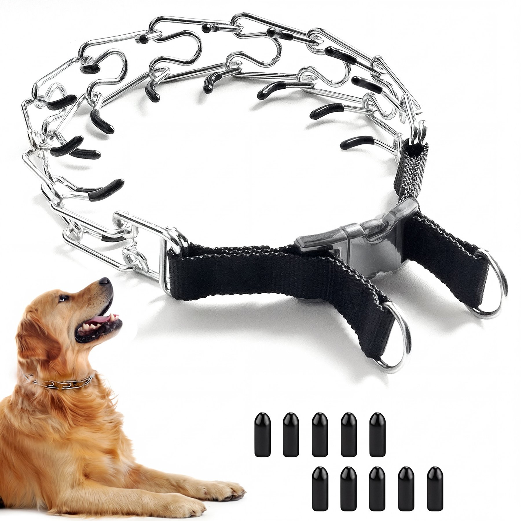 Bousnic No Pull Pro-Training Quick Release Buckle Stainless Steel Prong Dog Collar, 14-in neck, 2.5-mm wide