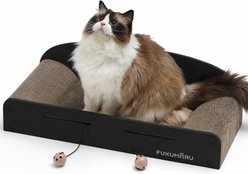 FUKUMARU Indoor Two Reversible Cardboard & Durable Sofa Couch Lounger Cat Scratcher Bed & Pads Refill with Fun Toys
