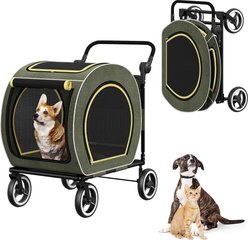 Saudism Foldable Design & Adjustable Handle Wagon Dog Stroller with Pocket, Large, Green