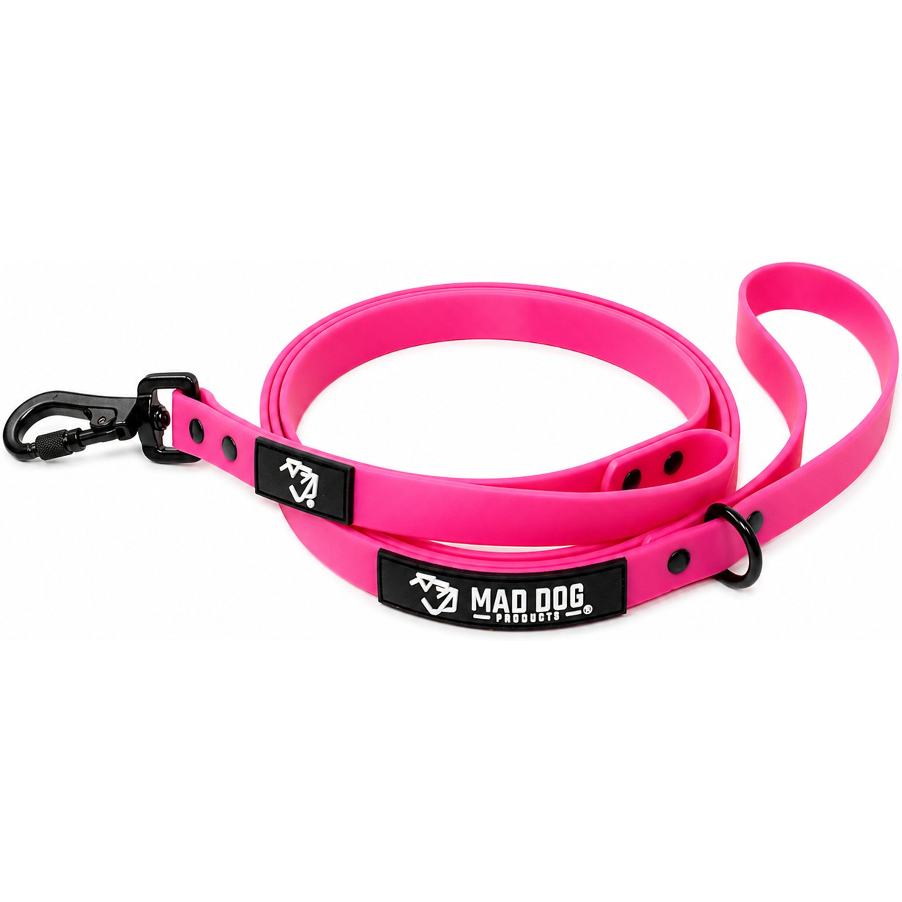 Mad Dog Products Biothane Training Outdoor Use Waterproof Traffic Handle Standard Dog Leash with Short Handle, 6-ft long, 3/4-in wide, Pink
