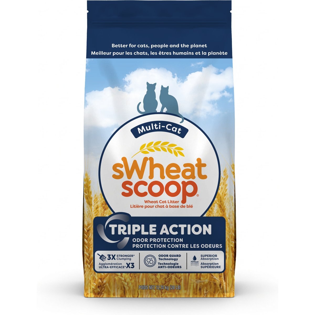 sWheat Scoop Triple Action Natural Wheat Cat Litter, 28-lb bag