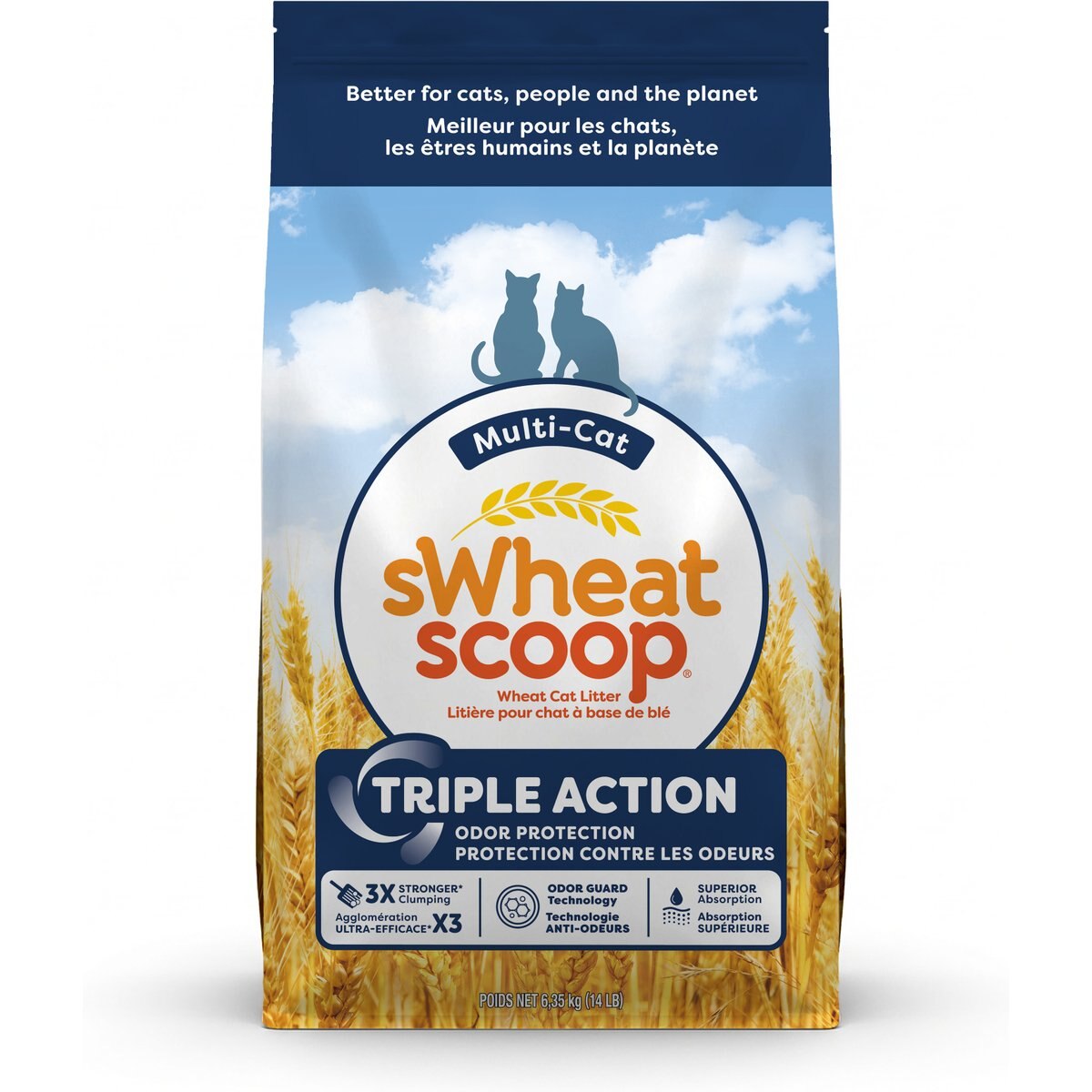 sWheat Scoop Triple Action Natural Wheat Cat Litter, 14-lb bag