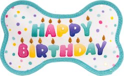 Outward Hound Extra Durable Skinz Birthday Bone Squeaker Tough Chew Plush Dog Toy, Blue, 9-in