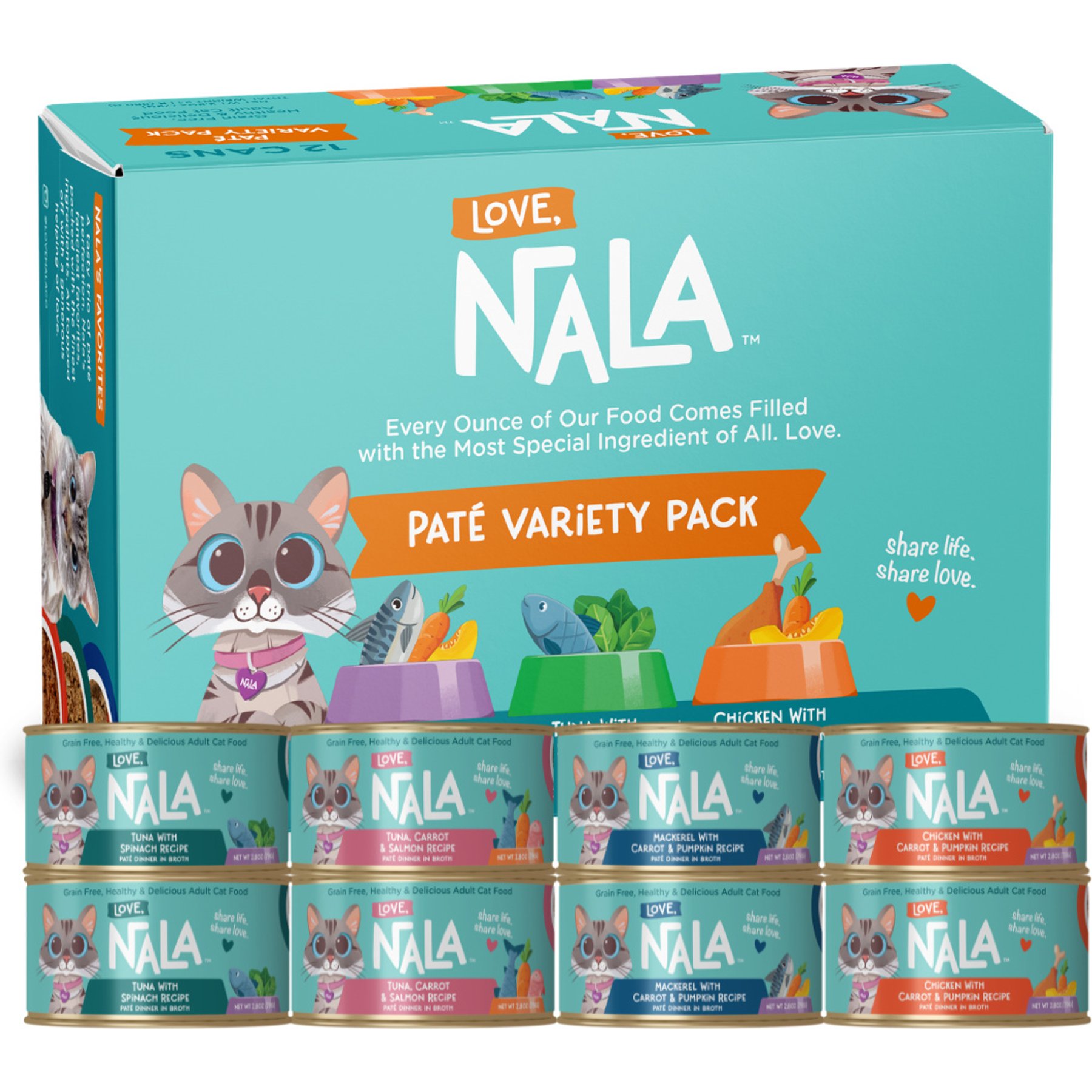 Love, Nala Variety Pack Adult Grain-Free Chicken Pate Wet Cat Food, 2.8-oz can, case of 24
