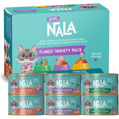 Love, Nala Love, Nala Variety Pack Adult Grain-Free Fish Flaked Wet Cat Food, 2.8-oz can, case of 24