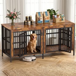 Rupzen Furniture-Style TV Stand Double Dog Crate, Brown, 78 Inch