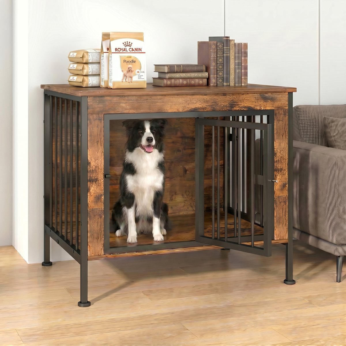 Rupzen Heavy-Duty Furniture-Style Dog Crate, Brown, 40 Inch