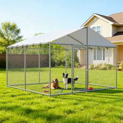 Rupzen Heavy-Duty Reinforced Galvanized Outdoor Kennel Dog Pen, Silver, 120-in