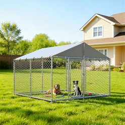 Rupzen Heavy-Duty Reinforced Galvanized Outdoor Kennel Dog Pen, Silver, 90-in