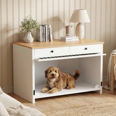 Rupzen Rupzen Side Table with Storage Dog Crate, White, 39 Inch