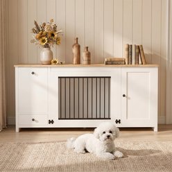 Rupzen Side Table with Storage Dog Crate, White, 55 Inch