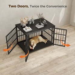 Rupzen Double-Door Chew-Resistant Escape-Proof Wood-Grain Side Table Dog Crate, Black, 42 Inch slide 2 of 8