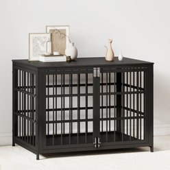 Rupzen Double-Door Chew-Resistant Escape-Proof Wood-Grain Side Table Dog Crate, Black, 42 Inch