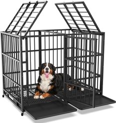 Rupzen Indoor Escape-Proof Double-Door Metal Dog Crate, Black, 54 Inch