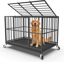 Rupzen Indoor Escape-Proof Double-Door Metal Dog Crate, Black, 48 Inch